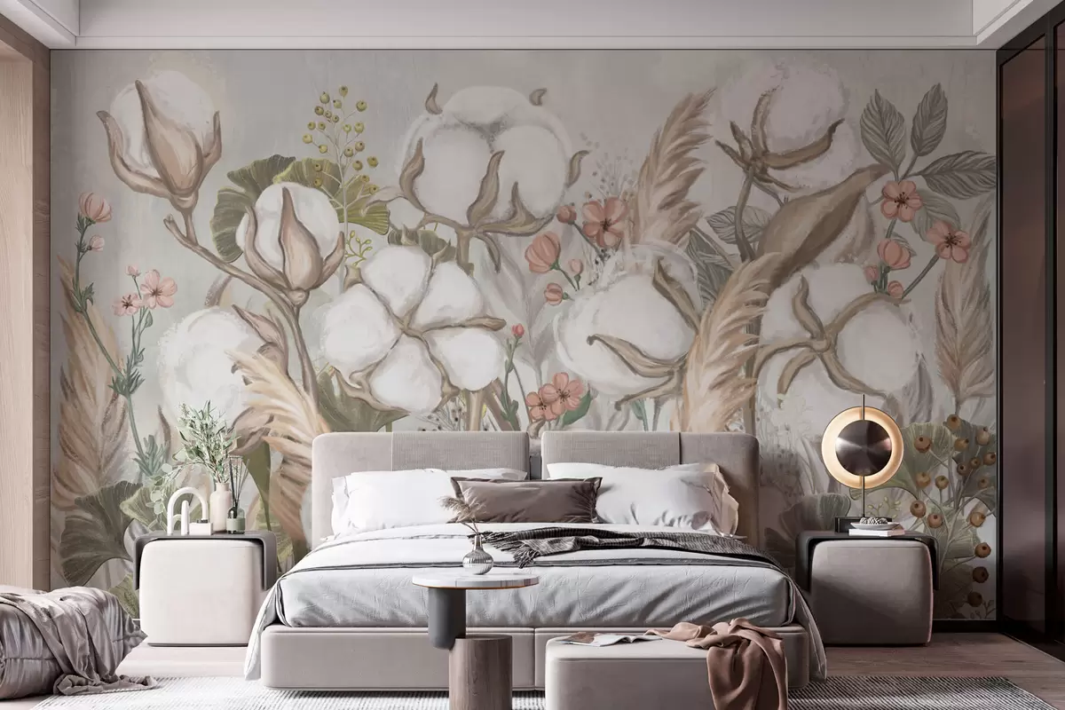 murales de pared Delicado arreglo de flores de algodón w02641