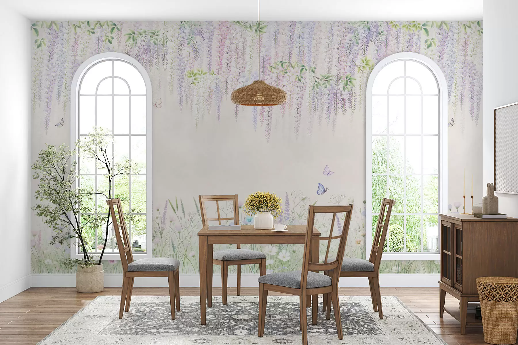 murales de pared Flores de glicinia colgantes w02644