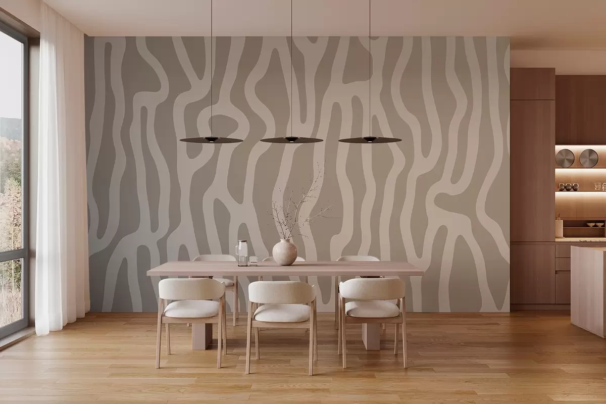 murales de pared Motivo abstracto de líneas onduladas en colores claros w02865