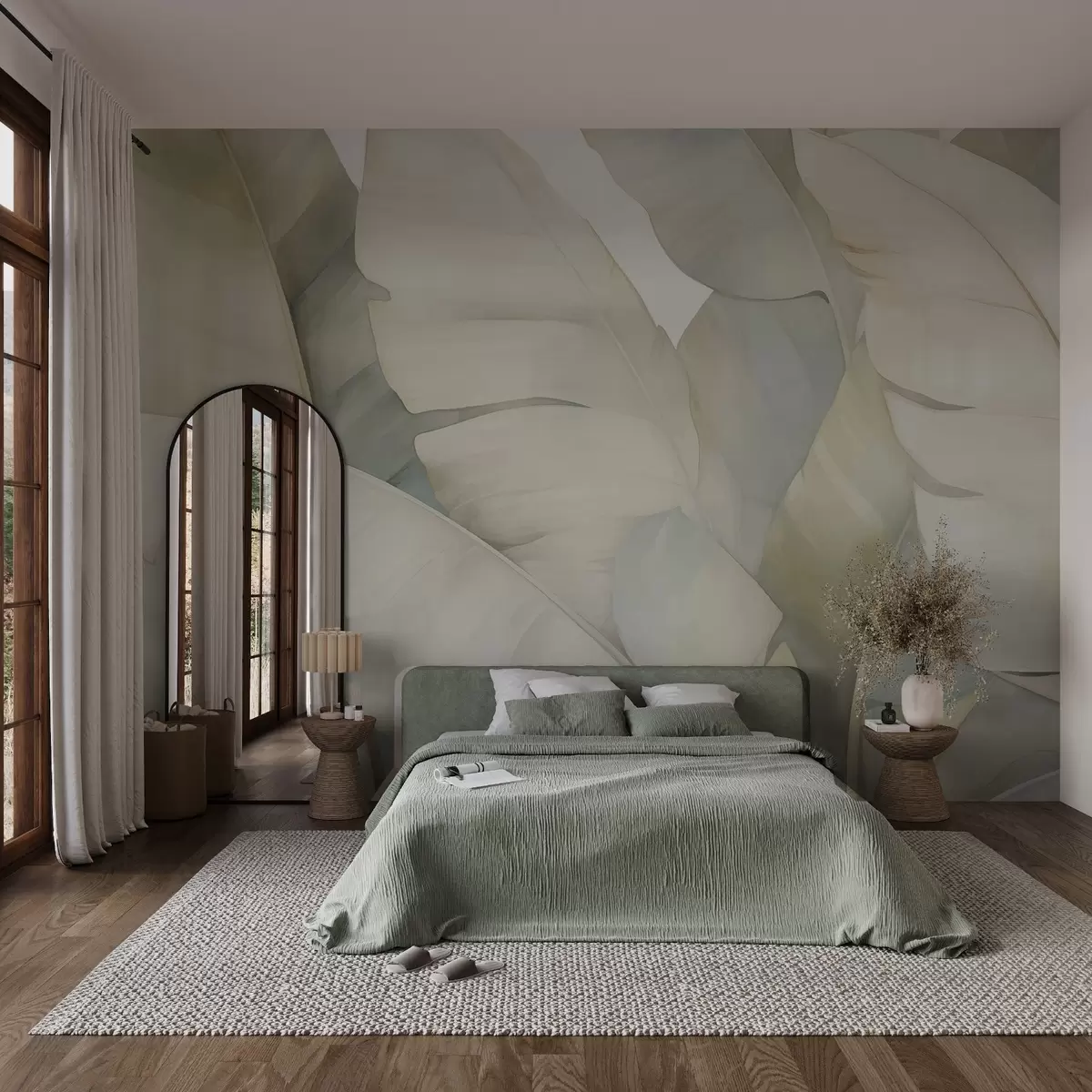 murales de pared Hojas de plátano en color pastel w02778