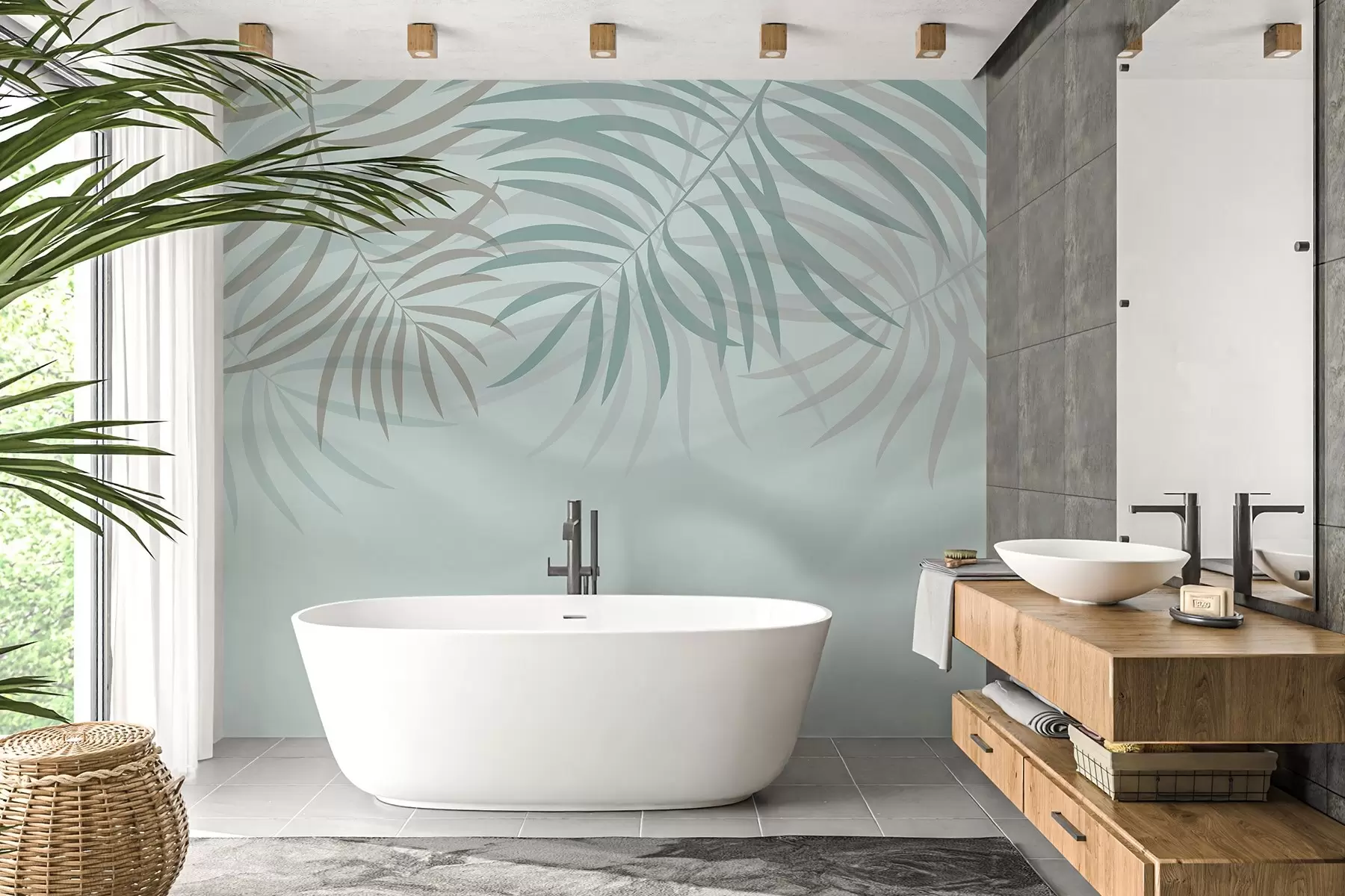 murales de pared Delicados motivos tropicales en colores pastel w02785