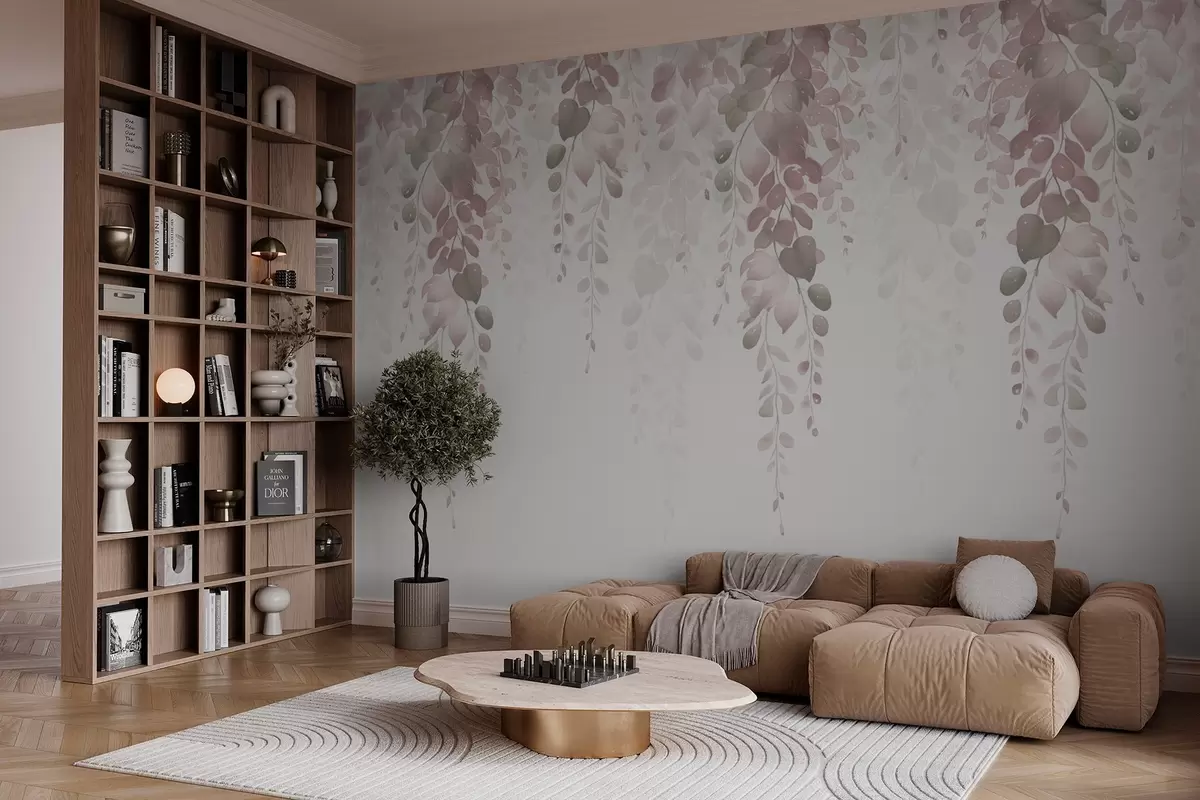 murales de pared Ramas colgantes con hojas imitación acuarela w02885