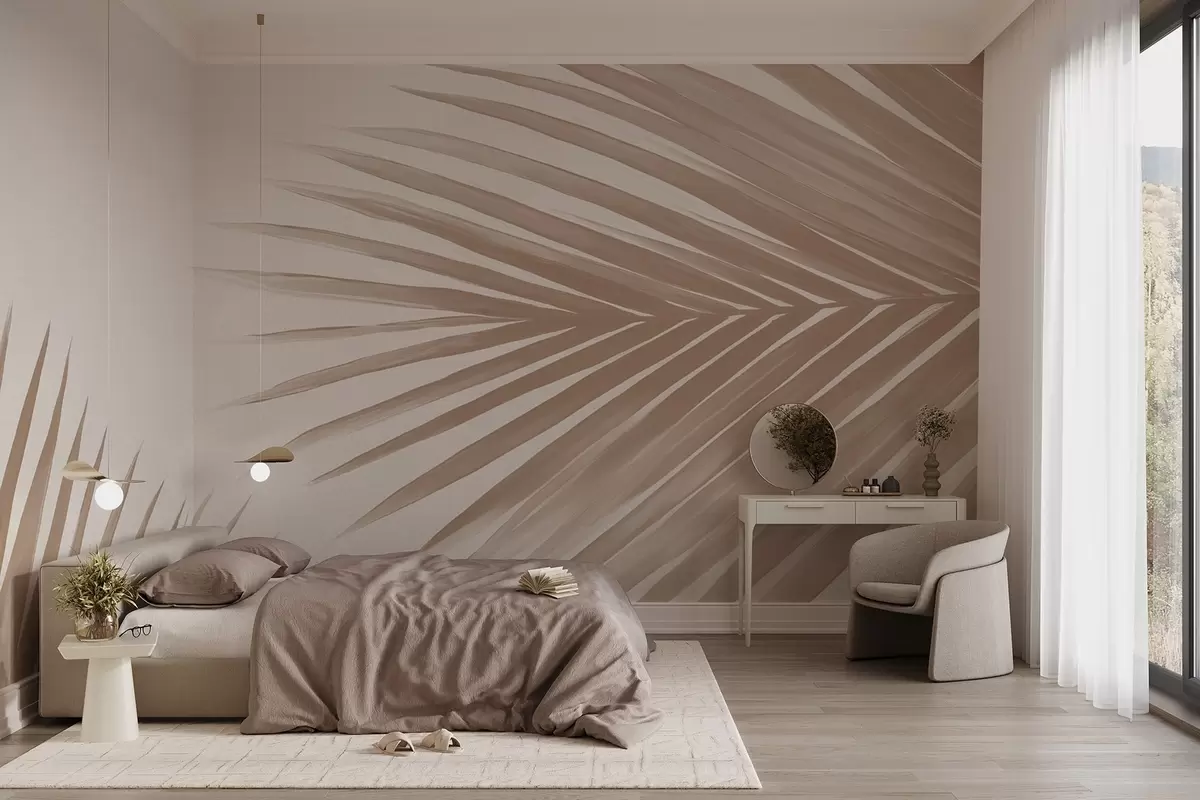 murales de pared Hojas de palmera abstractas de color beige w08653v1