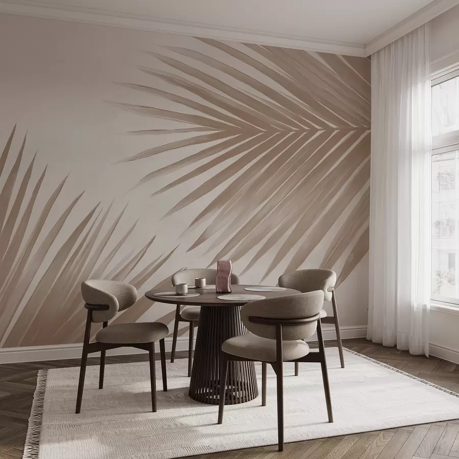 murales de pared Hojas de palmera abstractas de color beige w08653v1