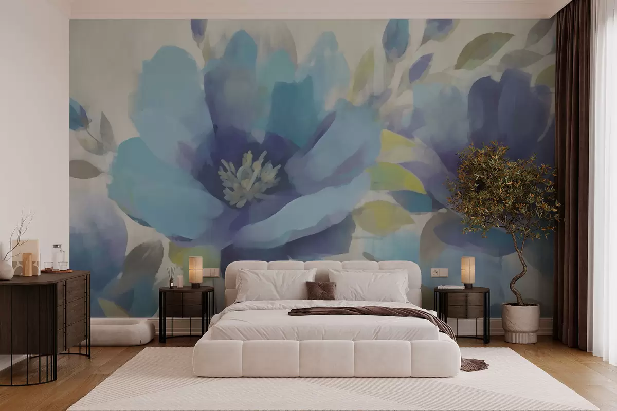 murales de pared Grandes flores azules w02880
