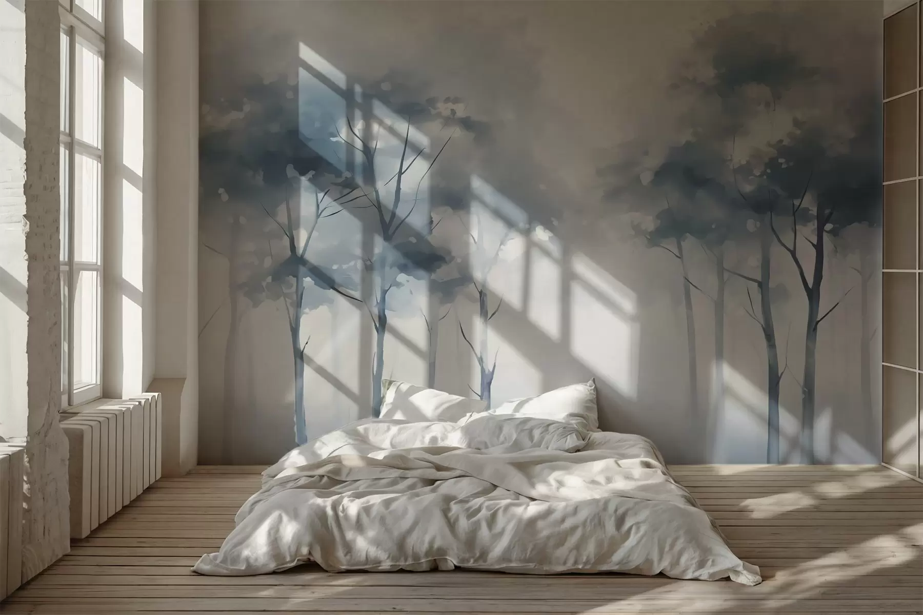 murales de pared Siluetas de árboles imitación acuarela húmeda w02927