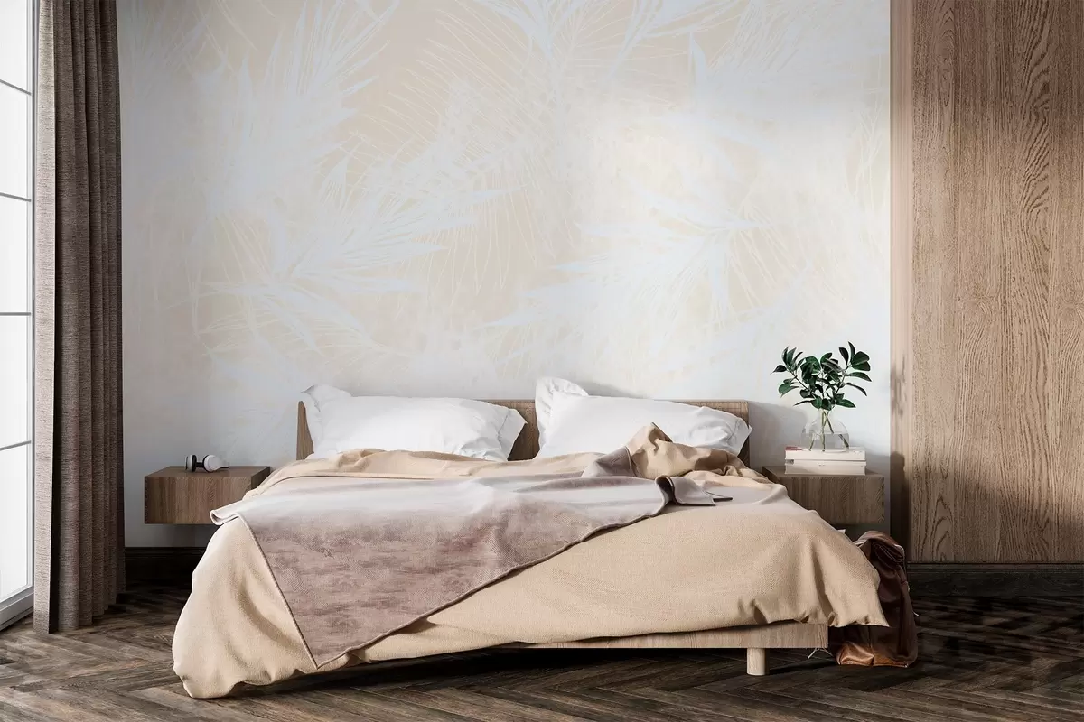 murales de pared Siluetas de hojas blancas sobre fondo texturizado w02896