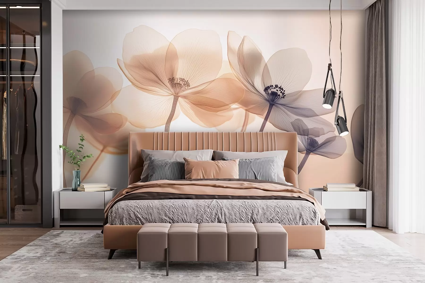 murales de pared Aireadas flores silvestres en tonos azules y naranjas w08490v1