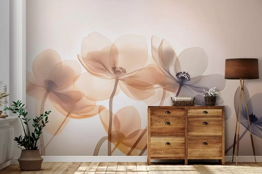 murales de pared Aireadas flores silvestres en tonos azules y naranjas w08490v1