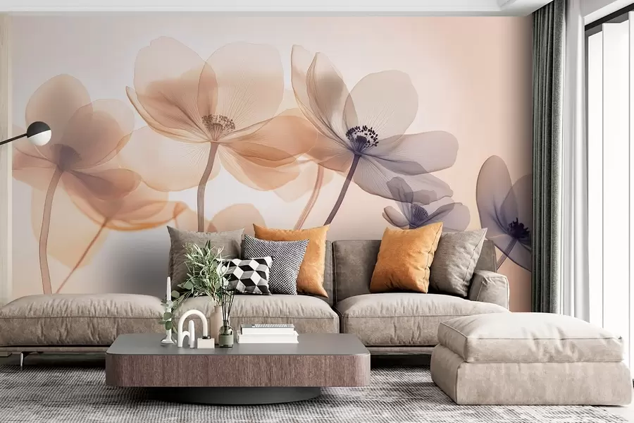 murales de pared Aireadas flores silvestres en tonos azules y naranjas w08490v1