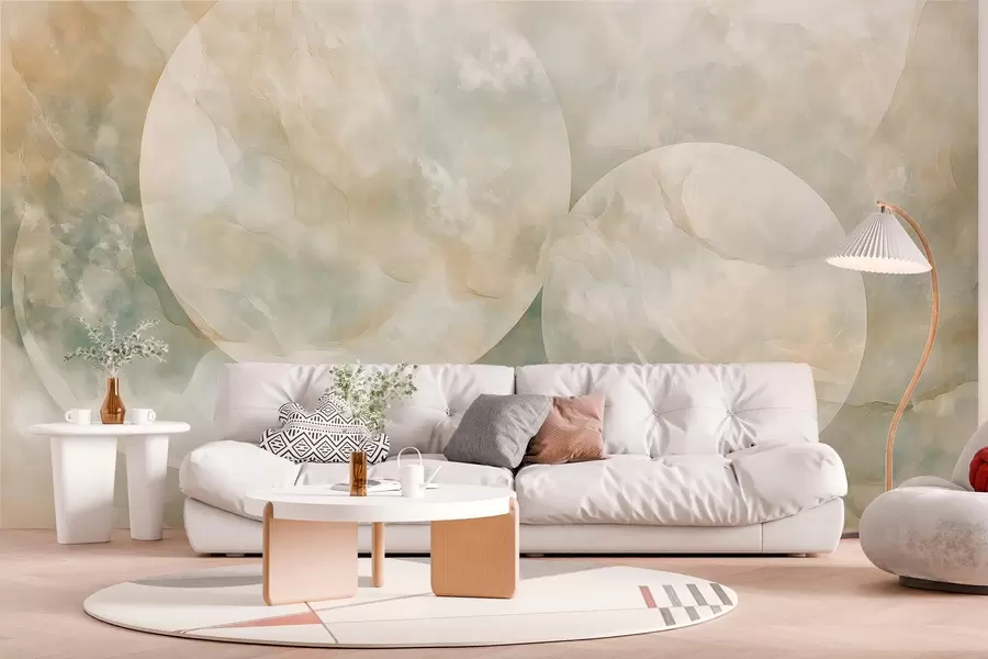 murales de pared Papel pintado abstracto con grandes círculos en estilo nácar w02907