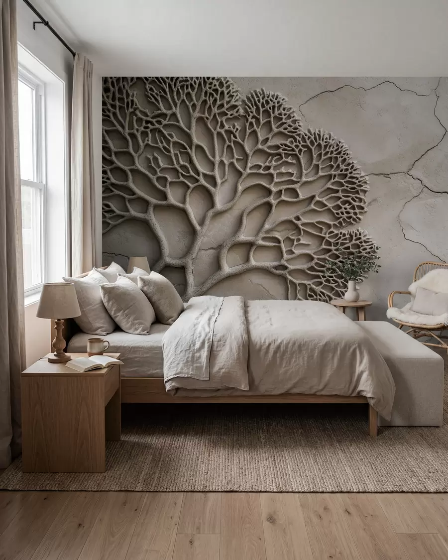 murales de pared Papel pintado en relieve con madera y grietas w02908