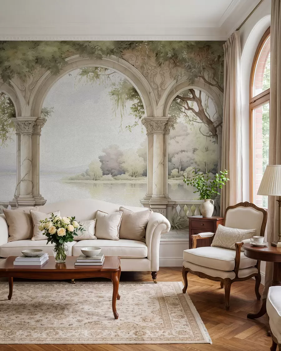 murales de pared Arcos junto al lago del jardín w02976