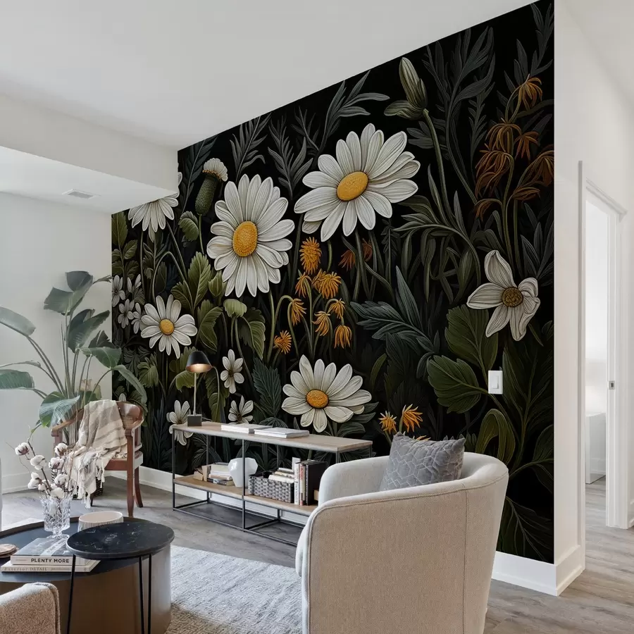 murales de pared Jardín pintado de margaritas w02980