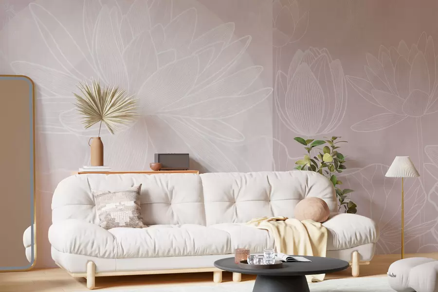 murales de pared Flores de loto y geometría w03005v2