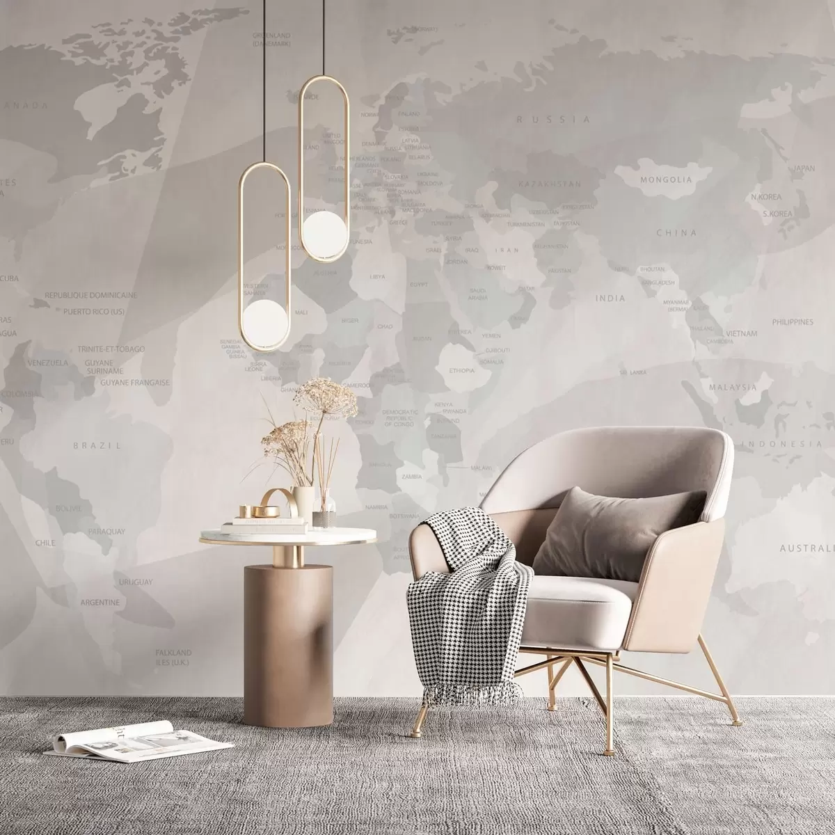 murales de pared Mapamundi y geometría w03007