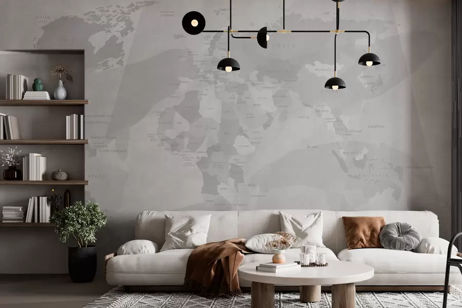 murales de pared Geometría del mapa mundial ballenas w03007v1