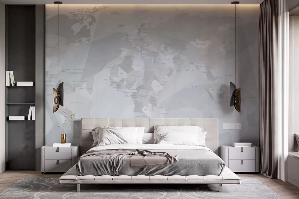 murales de pared Geometría del mapa mundial ballenas w03007v2