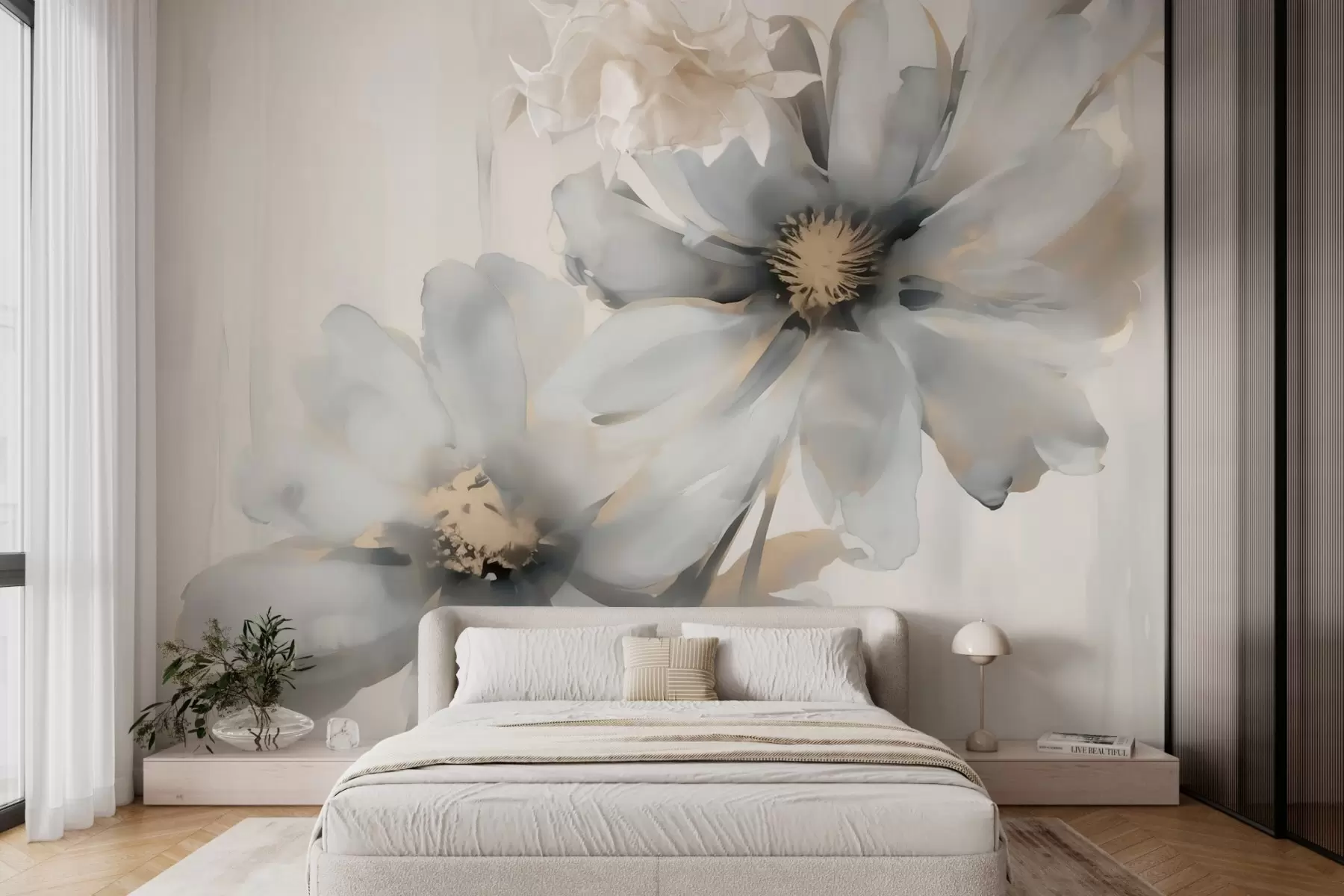 murales de pared Flores grandes imitación de acuarela difuminada w03073
