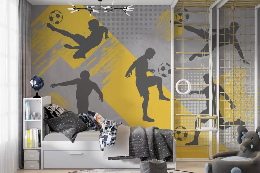 murales de pared Siluetas de jugadores de fútbol sobre fondo abstracto w03001