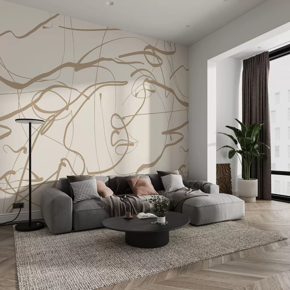 murales de pared Caras dibujadas con línea w08764