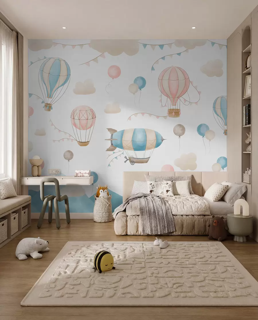 murales de pared Diseño infantil en acuarela con globos w08765