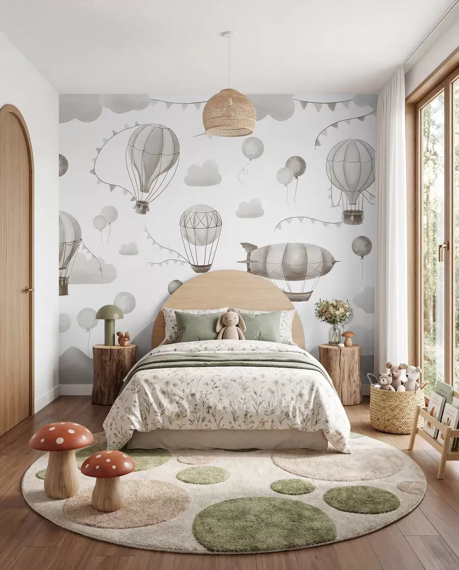 murales de pared Diseño infantil en acuarela con globos w08765v1