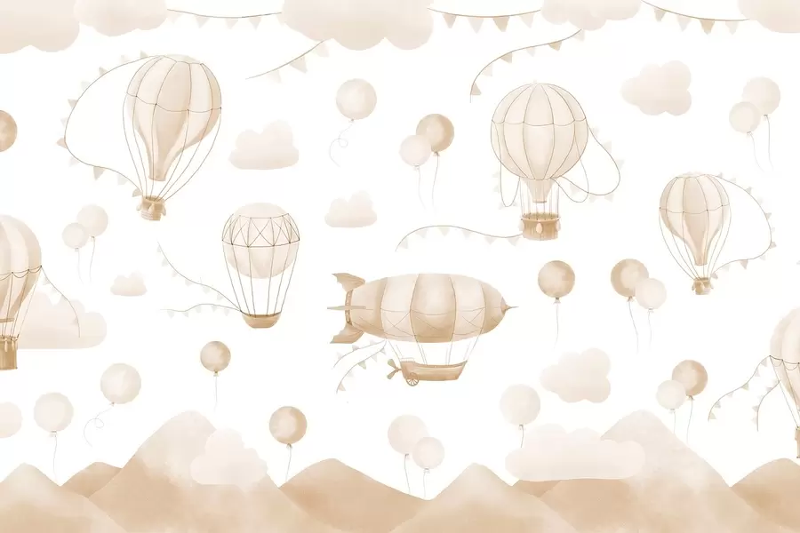 murales de pared Diseño infantil en acuarela con globos w08765v4