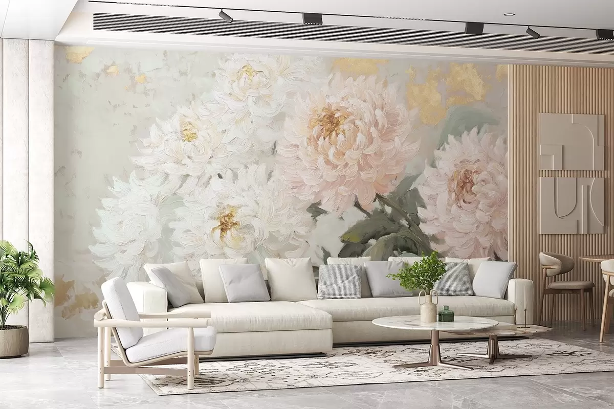 murales de pared Delicados crisantemos en estilo acrílico w08766