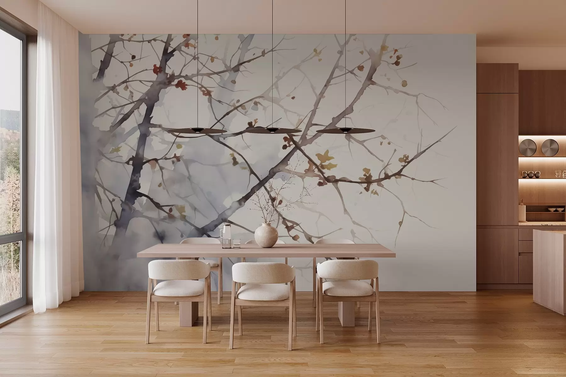murales de pared I rami d'arburu siluette imitazione acquerello w03177