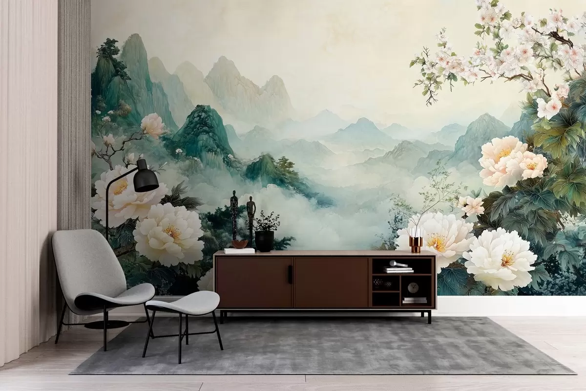 murales de pared paisaghju cù fiori è colline in stile orientali w03111