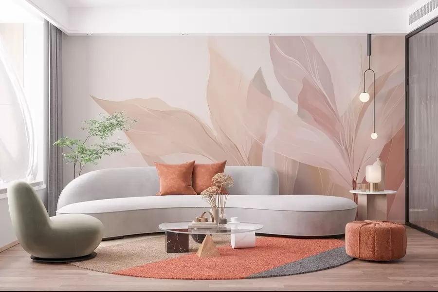 murales de pared Immagine astratta di foglie in culori chjaru w03135