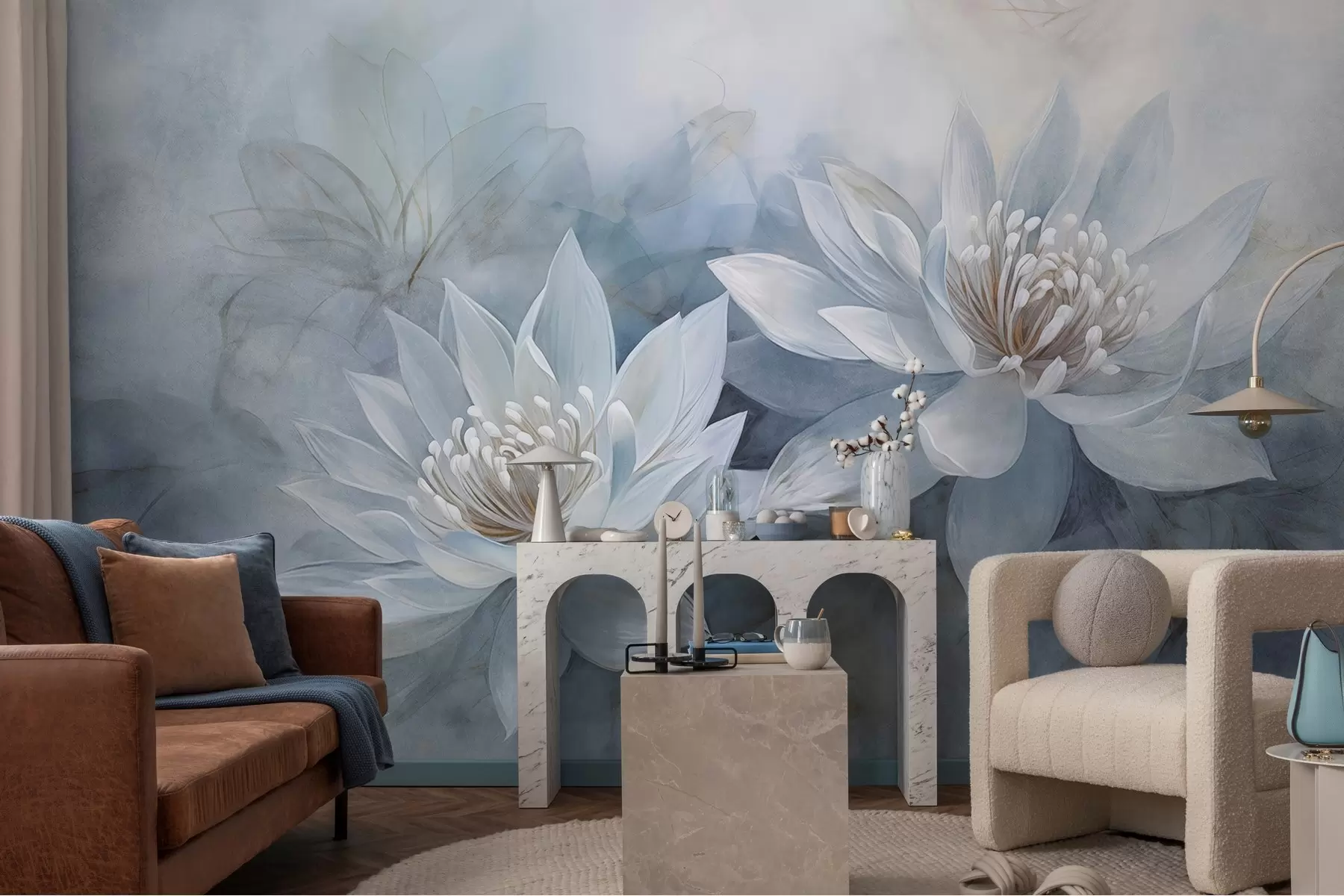 murales de pared Coppia di fiori ad acquerello su muro grunge w03188