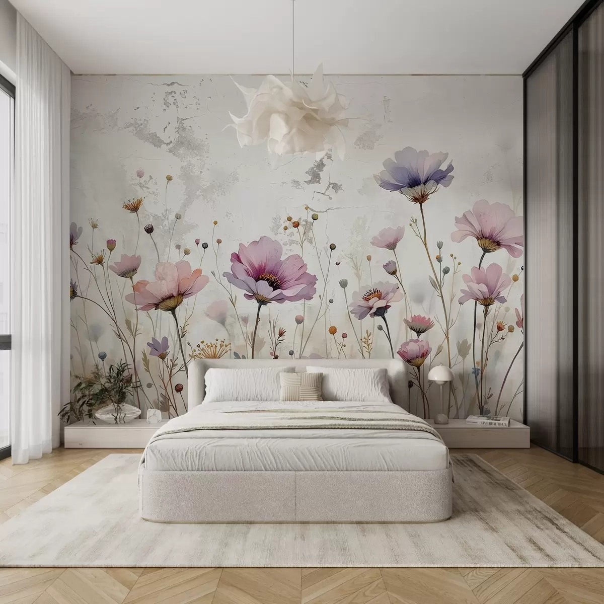 murales de pared Fiori à l'acquerella in stile grunge w03192