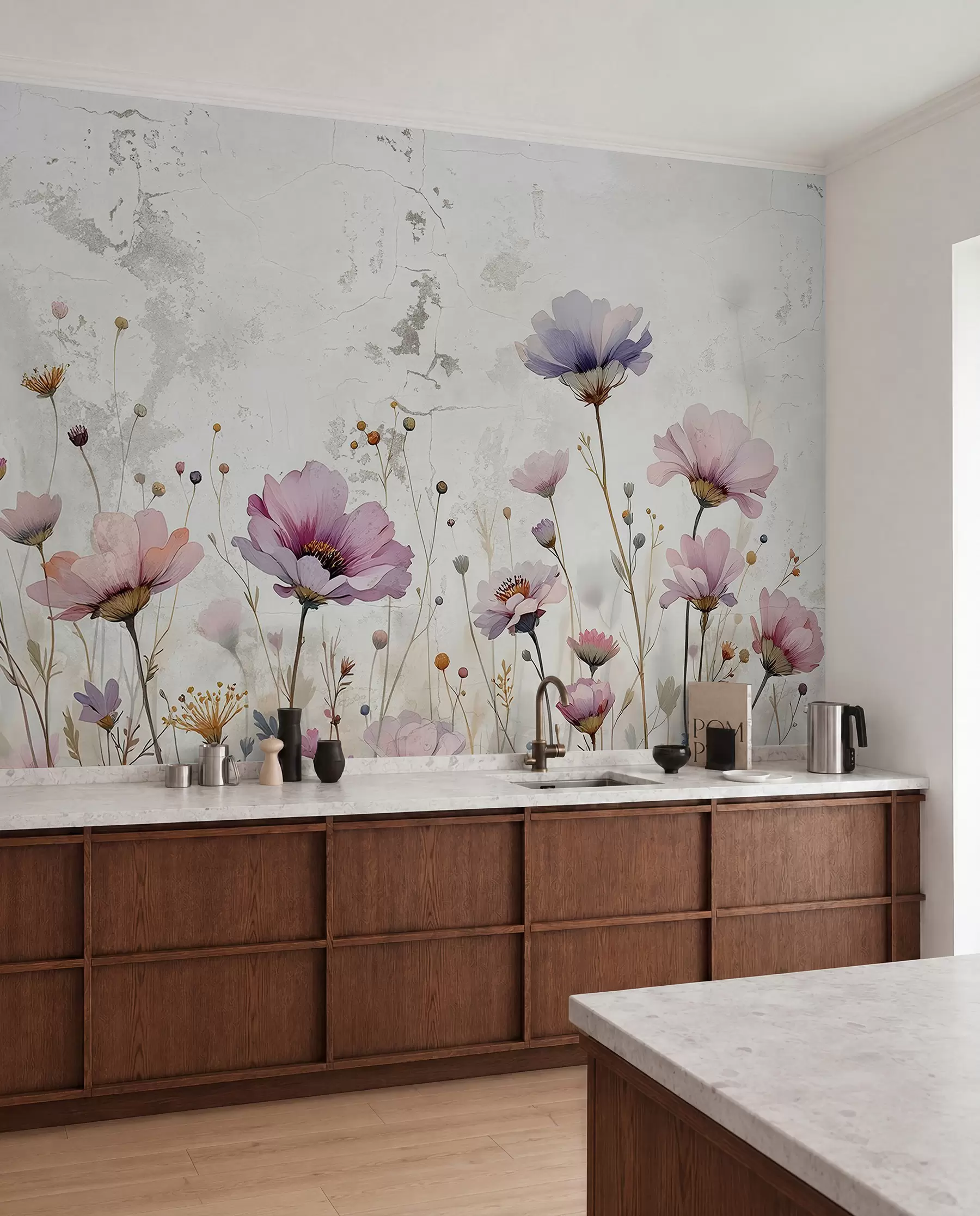 murales de pared Fiori à l'acquerella in stile grunge w03192