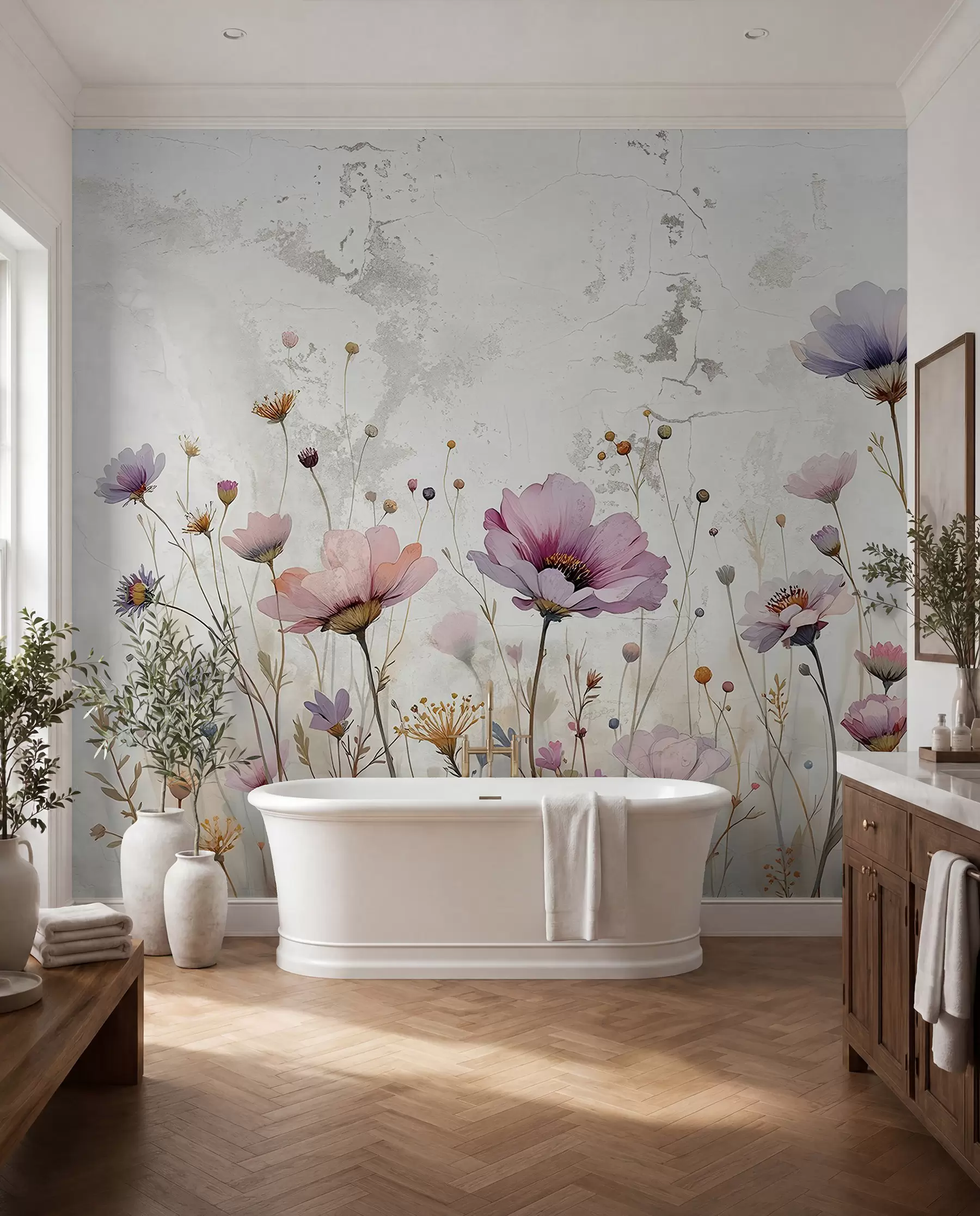 murales de pared Fiori à l'acquerella in stile grunge w03192