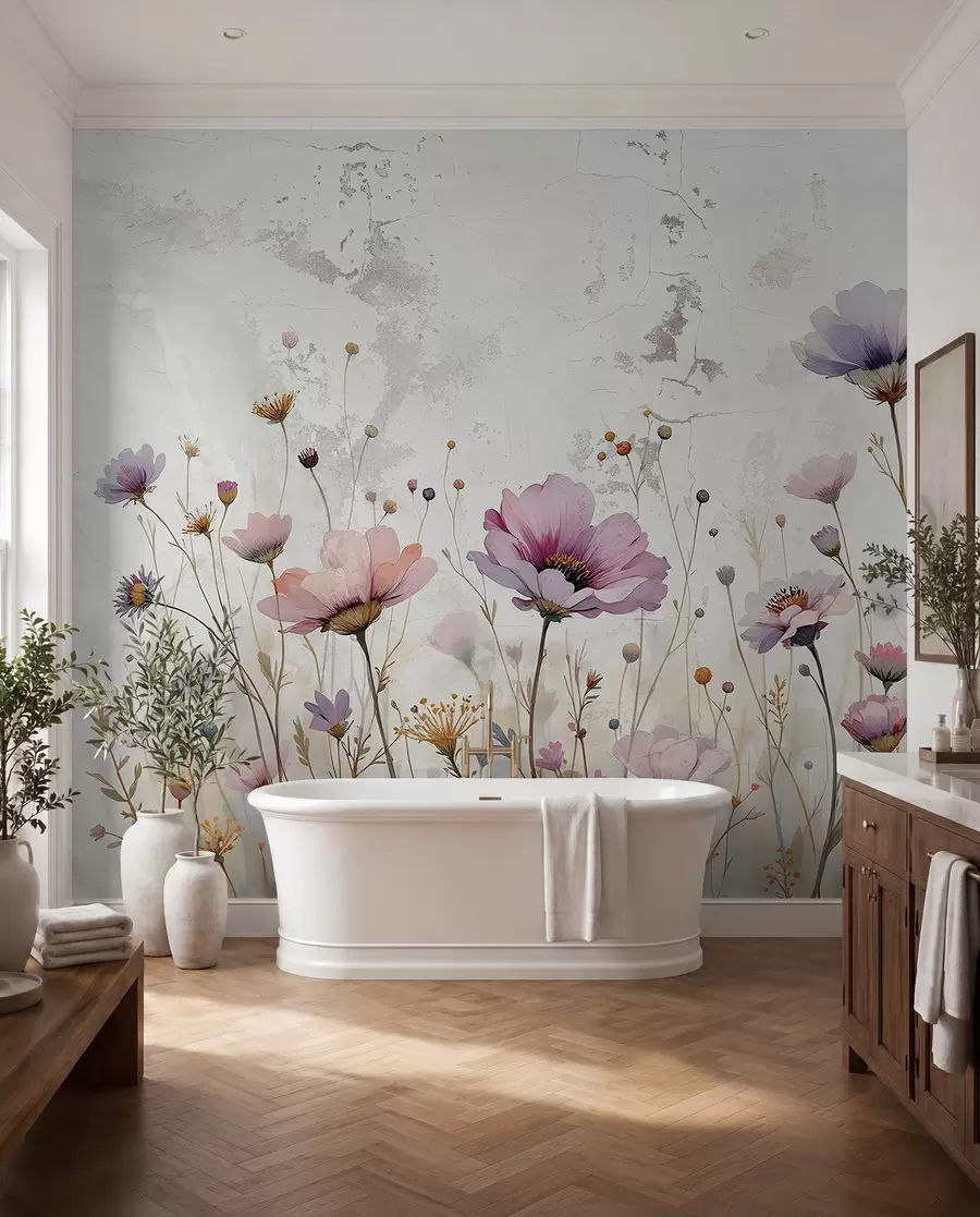 murales de pared Fiori à l'acquerella in stile grunge w03192