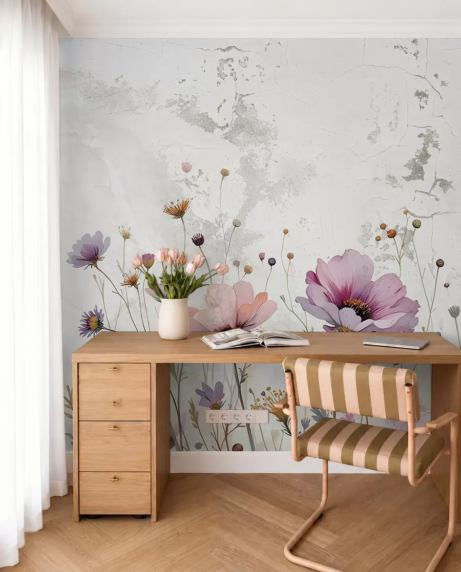 murales de pared Fiori à l'acquerella in stile grunge w03192