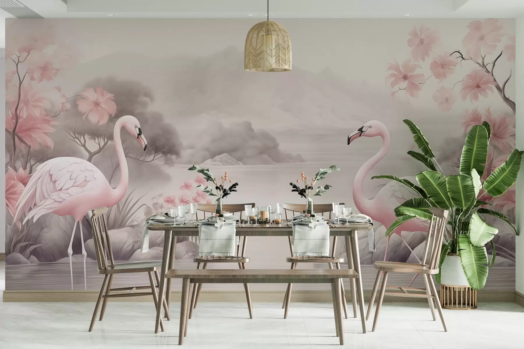 murales de pared Dui flamingos à l'aquarelle à l'eau w03196