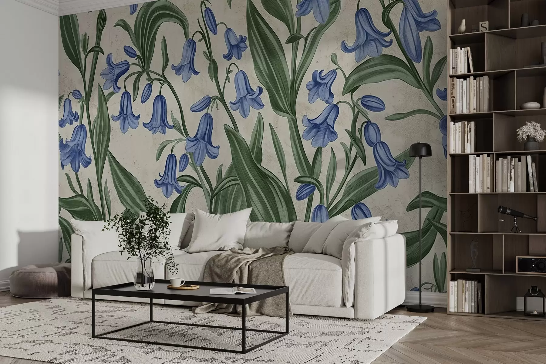 murales de pared Fiori di campana dettagliati nantu à l'acquerella di u muru w03198