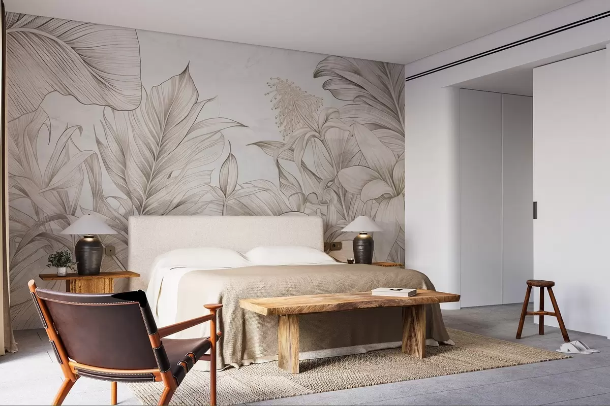 murales de pared Foglie dettagliate in stile grunge w03201