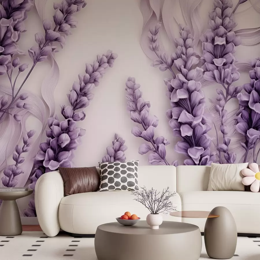 murales de pared Lavanda púrpura sobre fondo blanco w08812