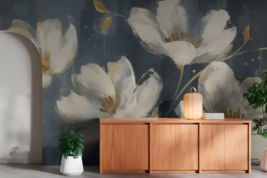 murales de pared Grandes flores blancas w03228