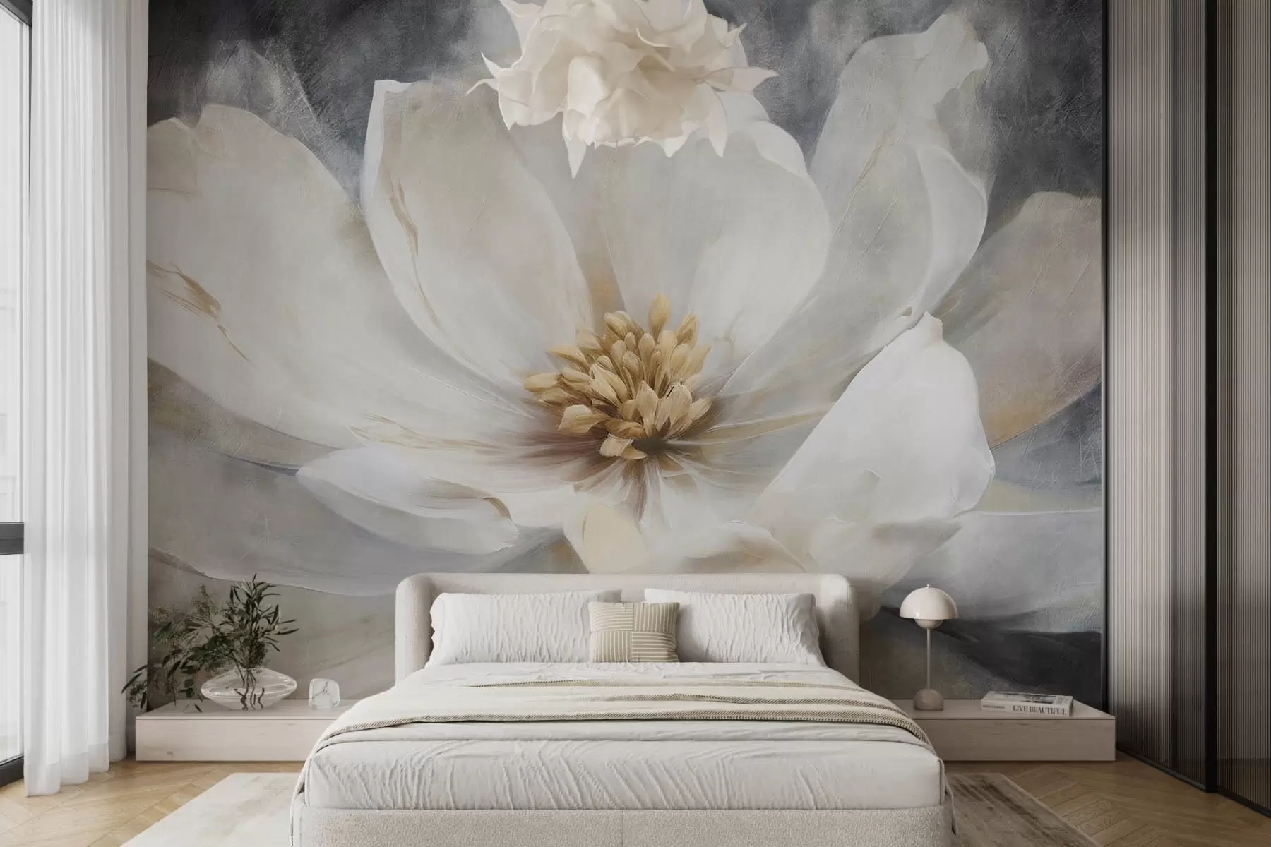 murales de pared Gran flor blanca abstracta w08864v1
