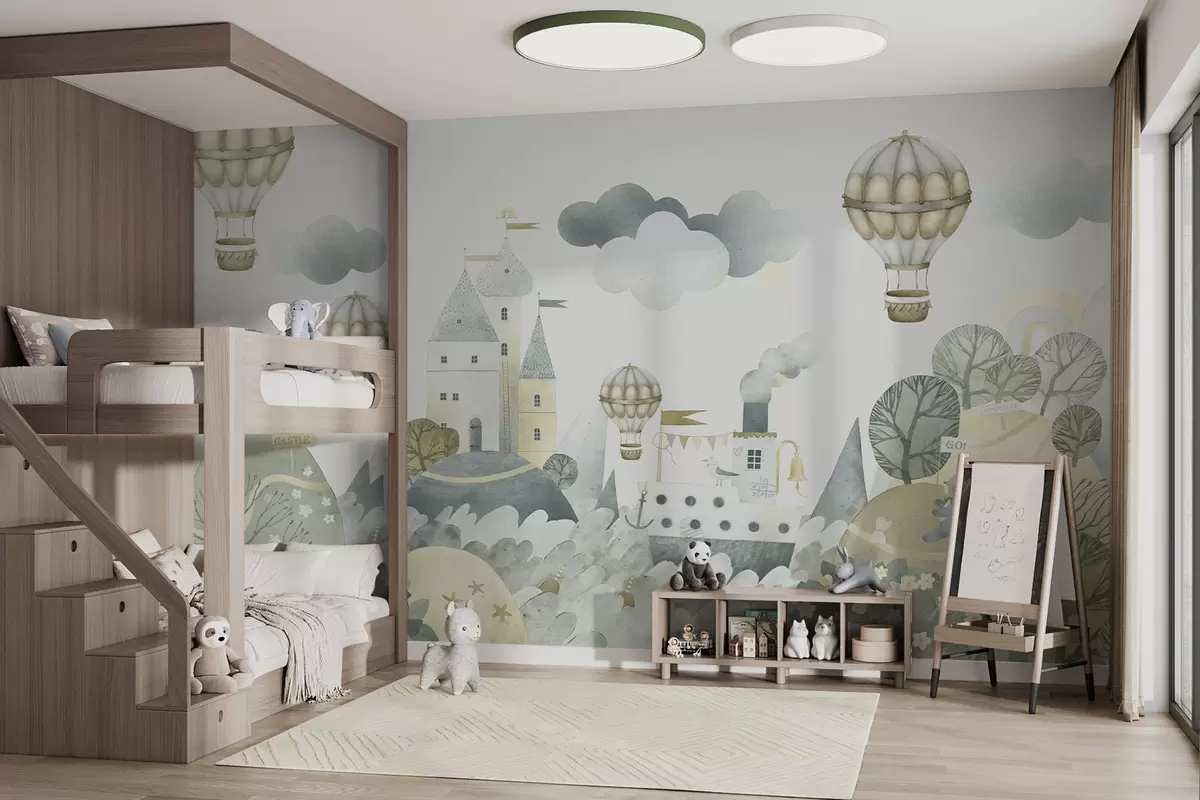 murales de pared Globos aerostáticos sobre una ciudad de cuento w03258v1