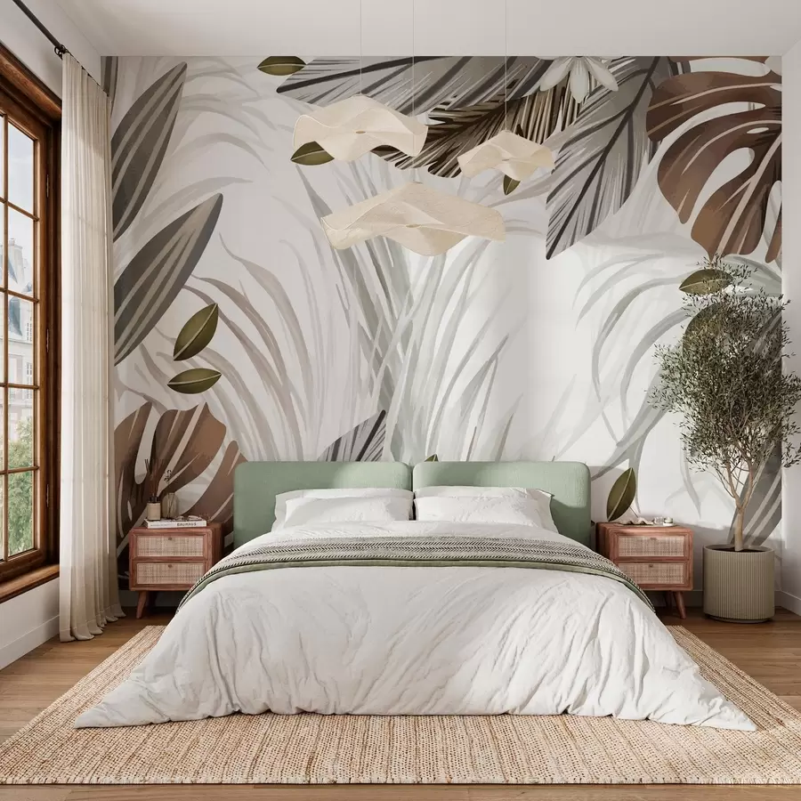 murales de pared Vegetación tropical en tonos naturales w03261