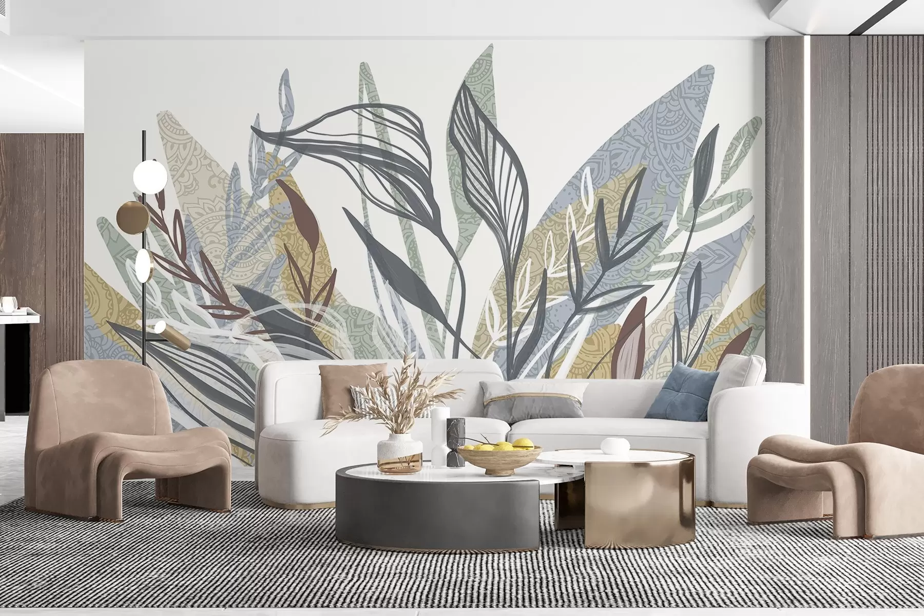 murales de pared Una colección de hojas de diferentes colores y tamaños, algunas con arte lineal, sobre fondo blanco w08893