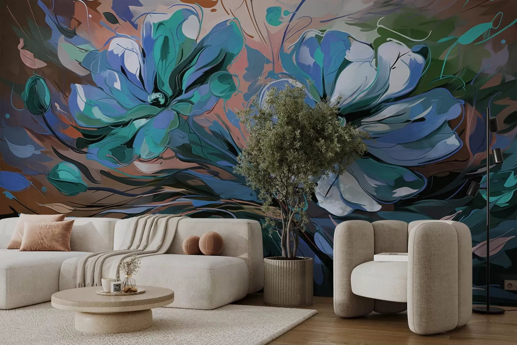 murales de pared Grandes flores abstractas rosa y morado w08863v2