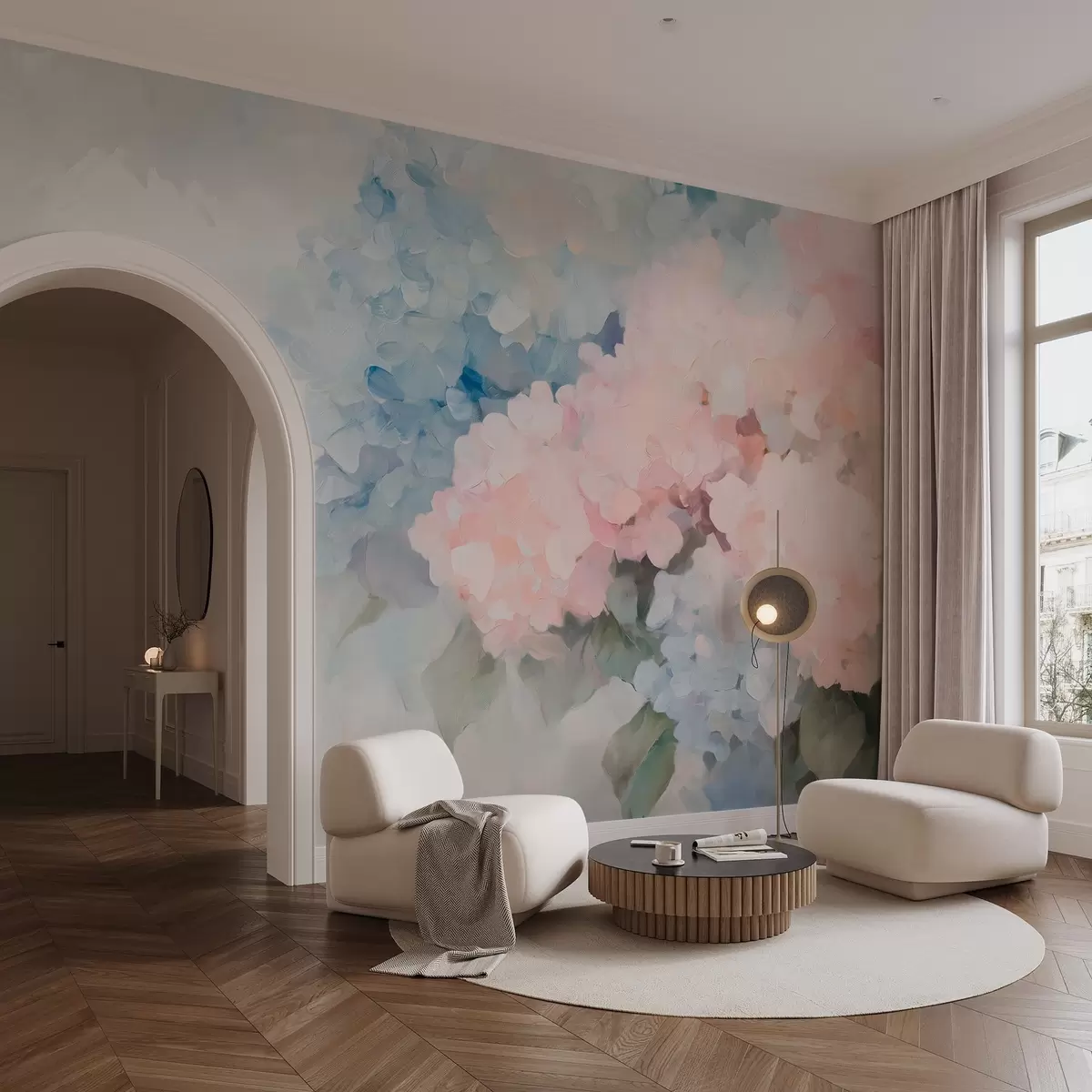 murales de pared Delicadas hortensias en estilo acrílico w08923
