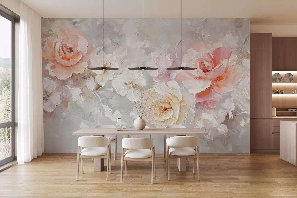 murales de pared Delicadas rosas pintadas al óleo w08928